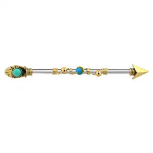 14G Gold Feather Arrow Beads Winding Industrial Barbell