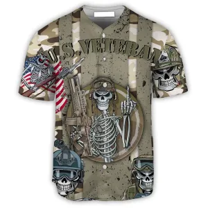 3D All Over Print Veteran US Skull Style Baseball Jersey, Skull Shirt, Gift for Men Veteran