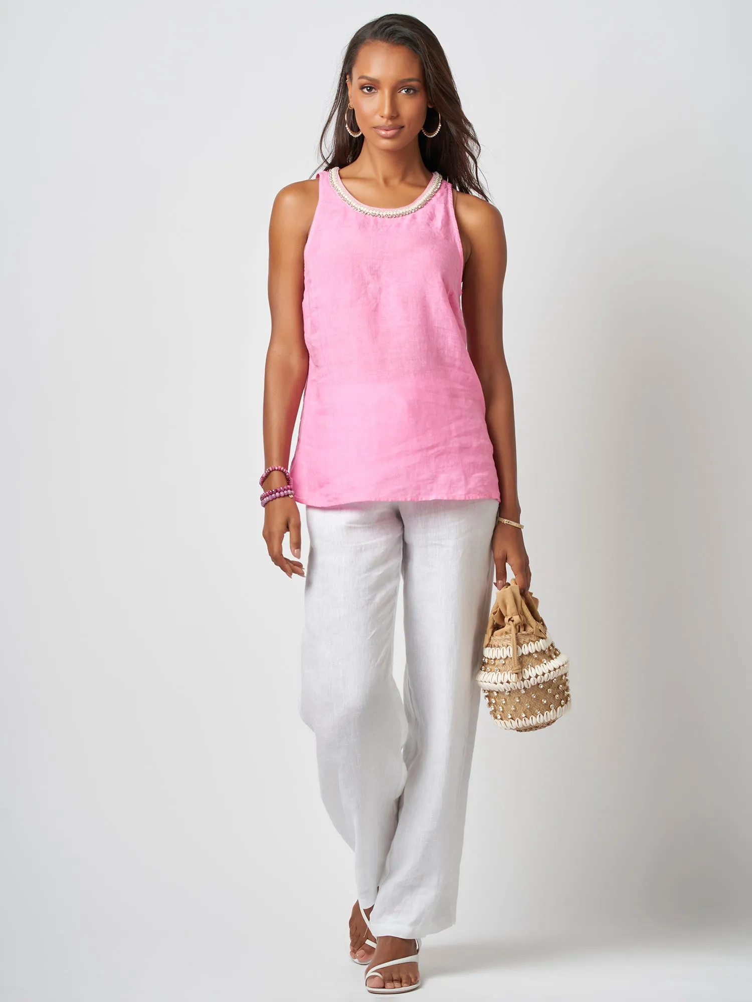 Alaya Jewel Sleeveless Linen Top