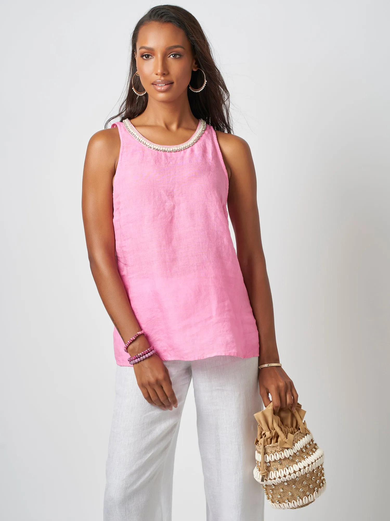 Alaya Jewel Sleeveless Linen Top