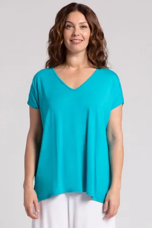 Bamboo V-Neck Slit Sleeve Top | Turquoise