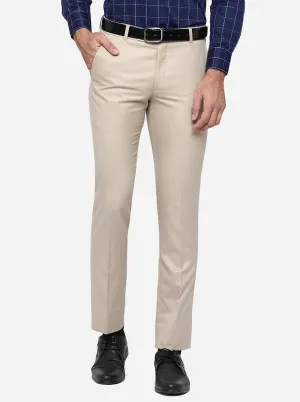 Beige Solid Slim Fit Formal Trouser | Greenfibre