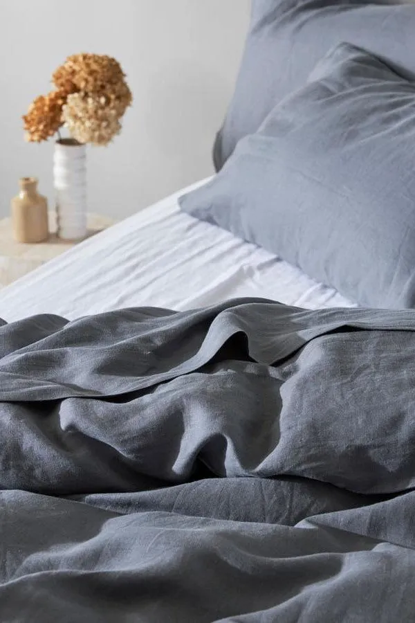 Belgian Washed Linen Charcoal King Flat Sheet