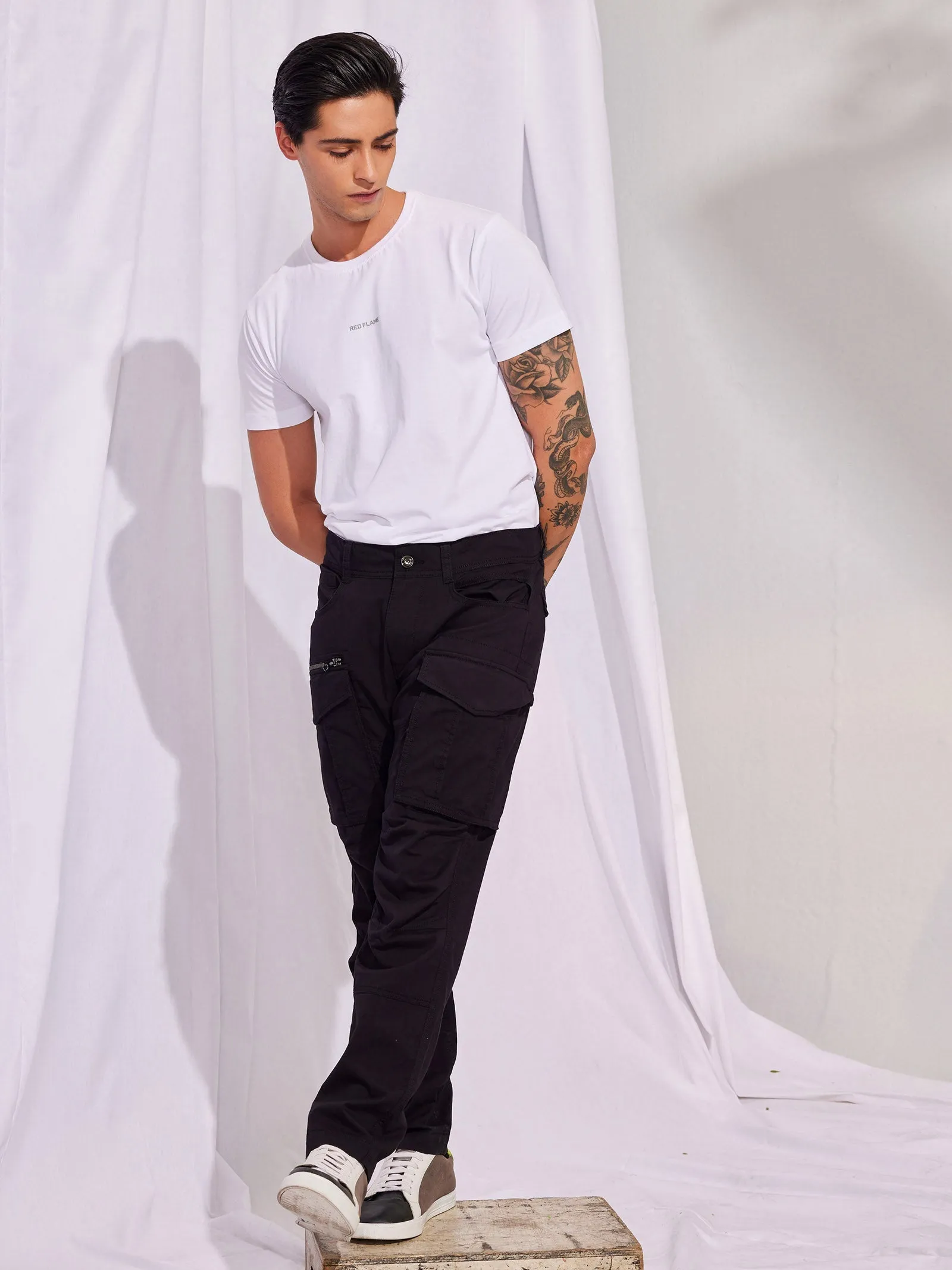 Black Stretch Relax Fit Cargo Trouser