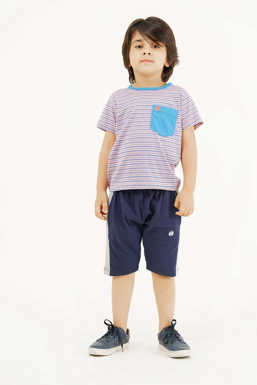 Boy's Short Sleeves Yarn Dyed Pocket Crew