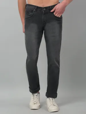 Cantabil Charcoal Black Solid Mid Rise Full Length Stretchable Jeans For Men