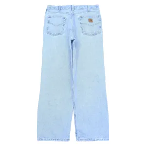 Carhartt Blue Denim Jeans With Leather Patch