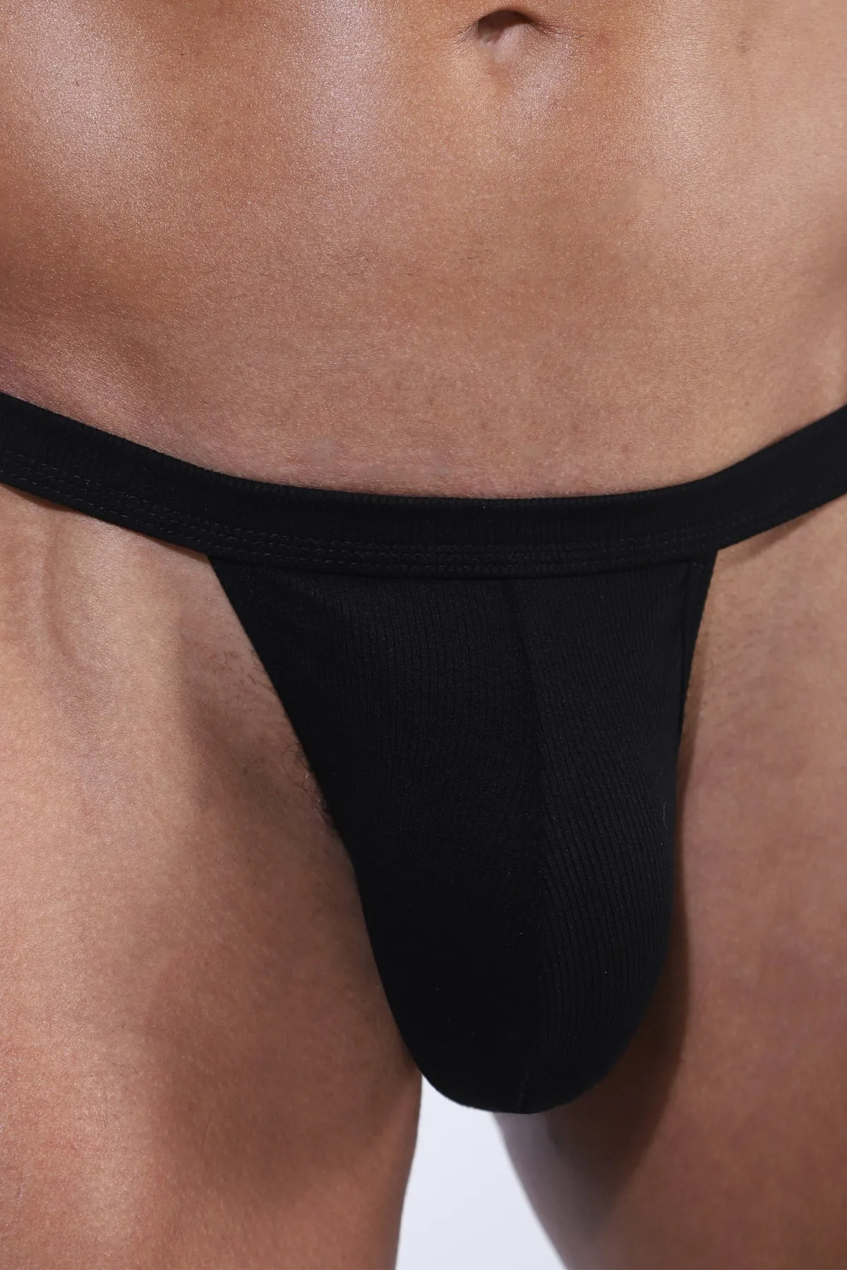 Comfortable Mens Ribbed Thong Underwear - Midnight Black, Ideal for Everyday Use