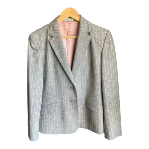 Crombie Wool Grey And Pink Pin Striped Trouser Suit Jacket UK Size 14 Trousers UK Size 12