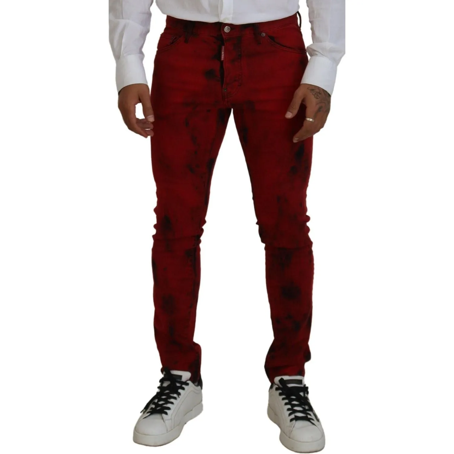 Dsquared² Red Cotton Tie Dye Skinny Casual Men Denim Jeans