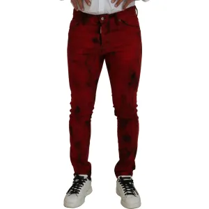 Dsquared² Red Cotton Tie Dye Skinny Casual Men Denim Jeans