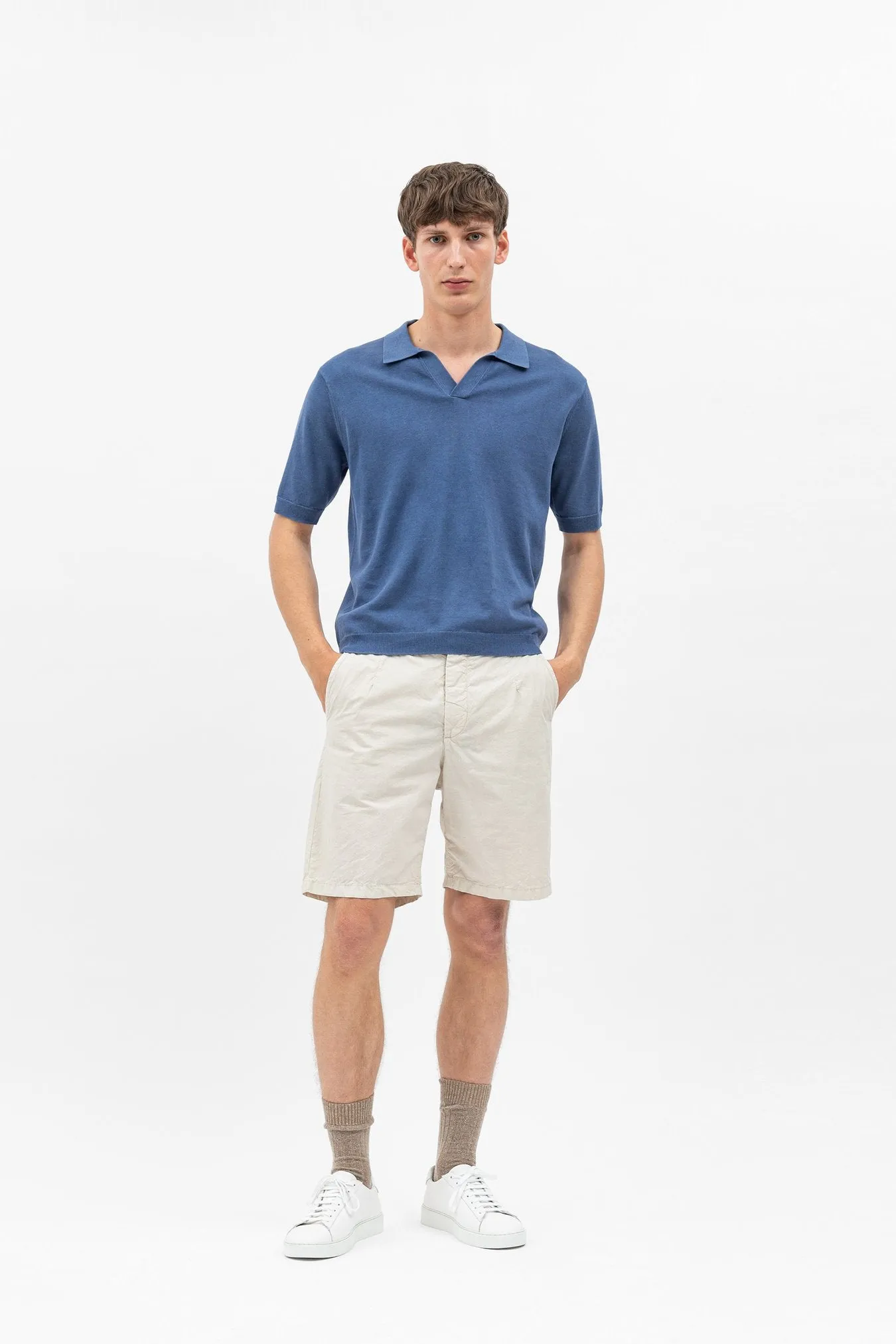 Leif Cotton Linen Polo - Calcite Blue