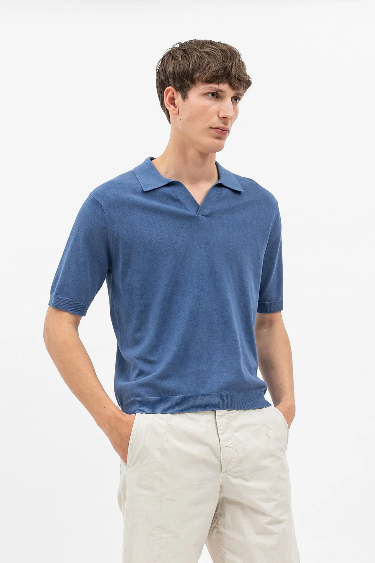 Leif Cotton Linen Polo - Calcite Blue