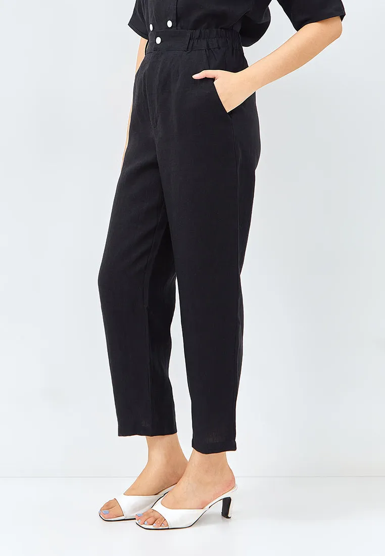 Linen Tapered Pants in Black