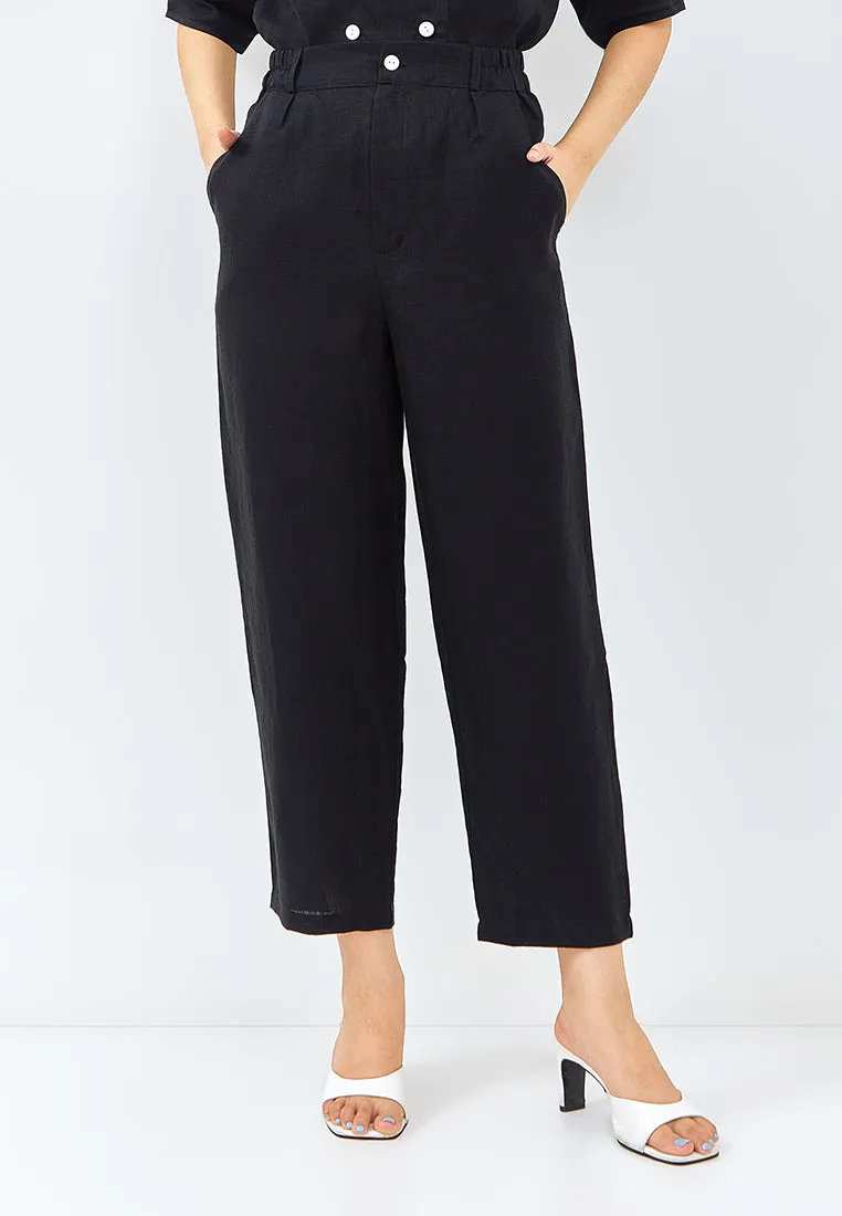 Linen Tapered Pants in Black