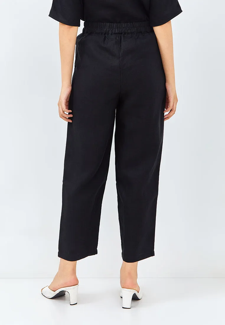 Linen Tapered Pants in Black