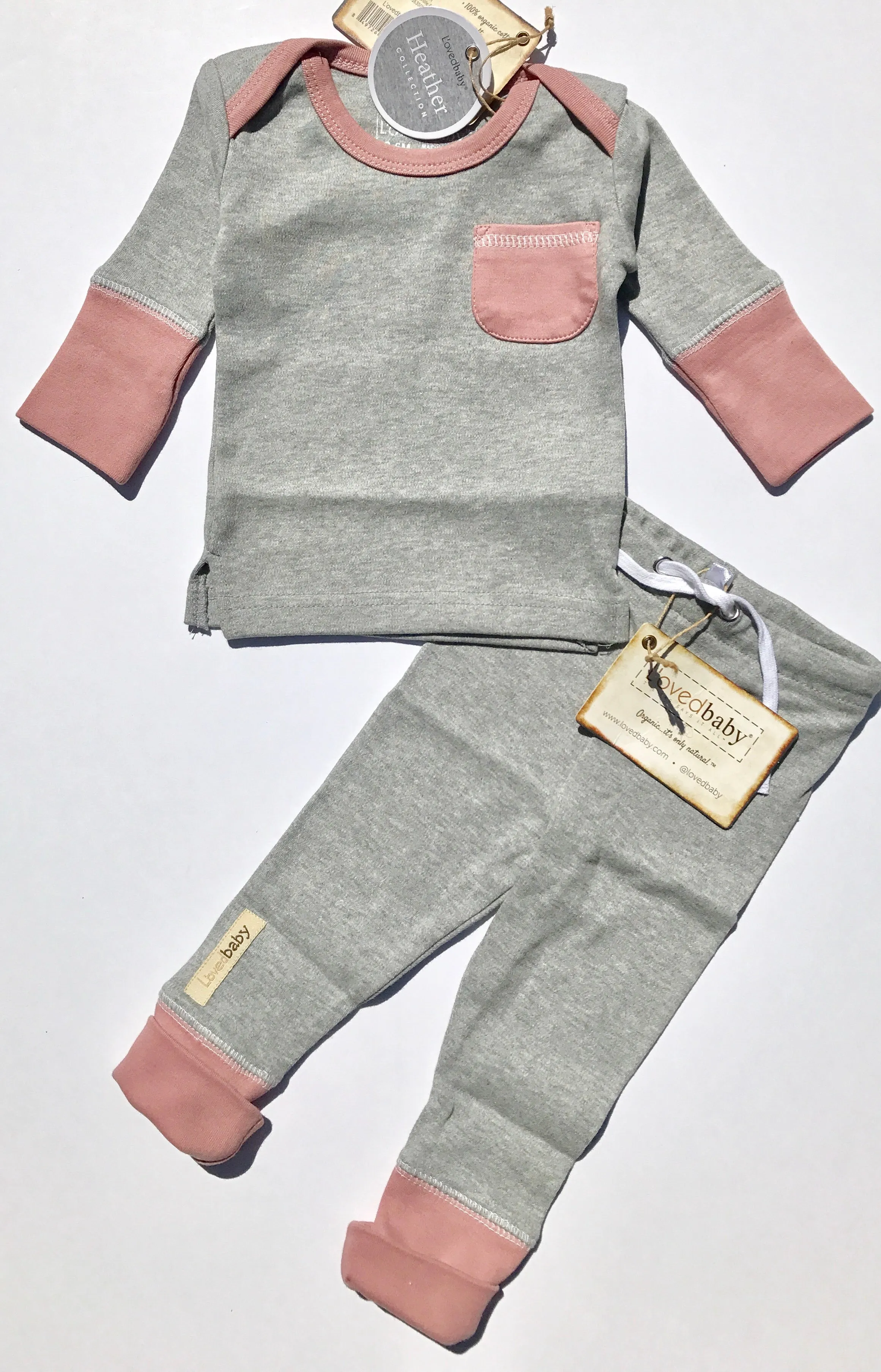 L'ovedbaby 2Pc Organic Jogger Mauve/Heather Gray 100% Organic Cotton