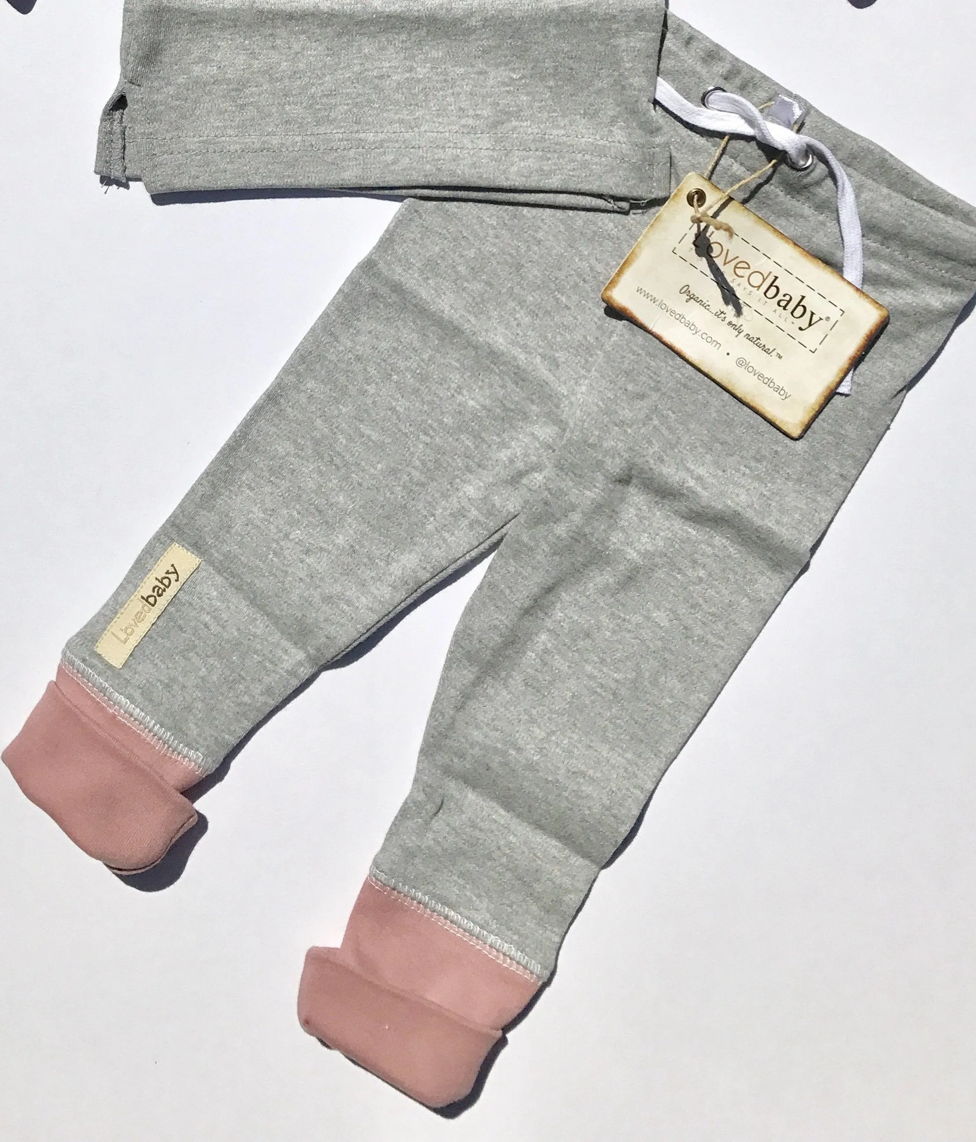 L'ovedbaby 2Pc Organic Jogger Mauve/Heather Gray 100% Organic Cotton