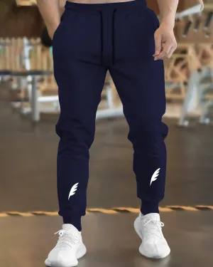 Navy Blue Mens Trackpants with Feather Design and Cuffed Ankles