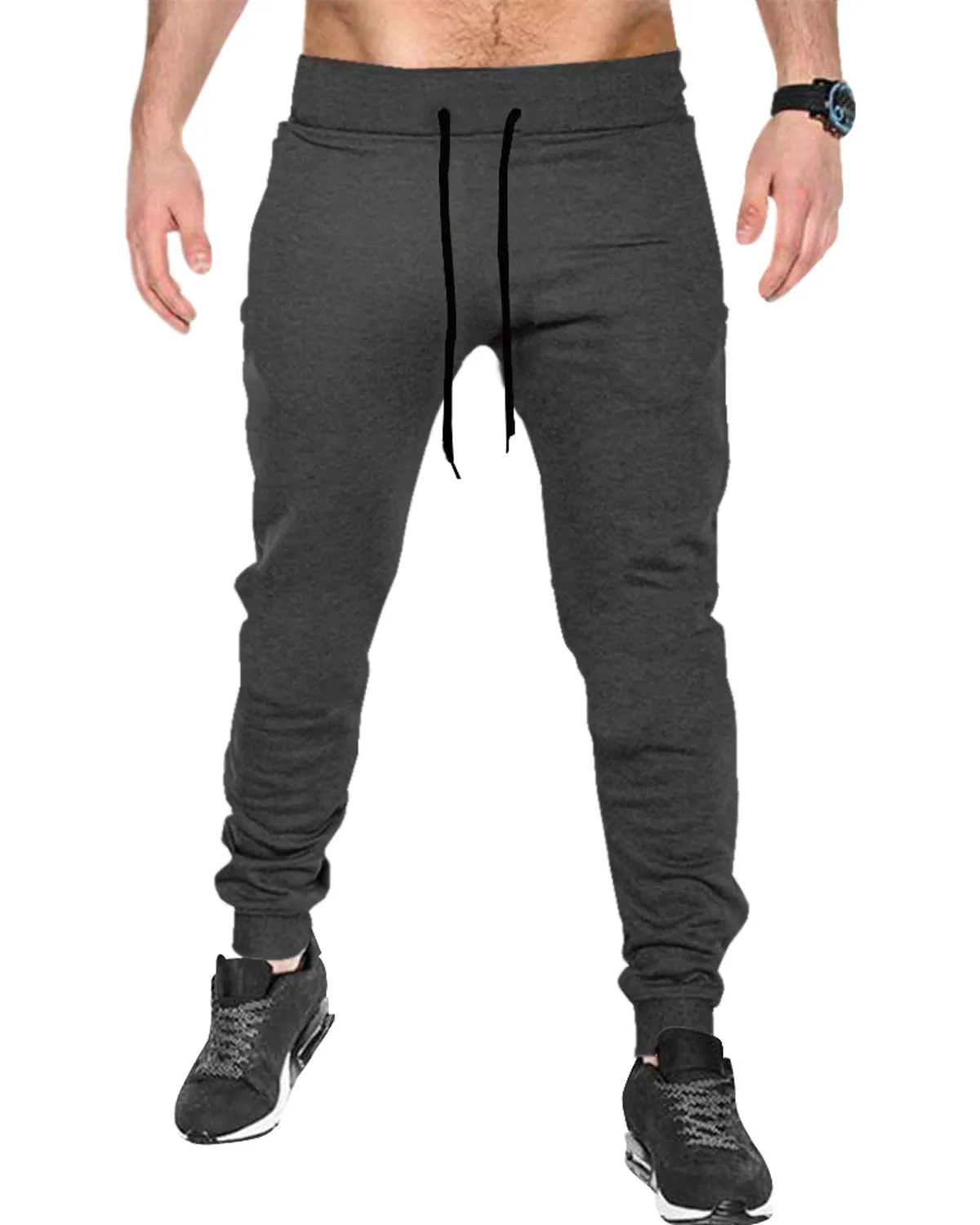 Men Plain Dark Grey Cuffed Ankles Cotton Jogger TrackPant