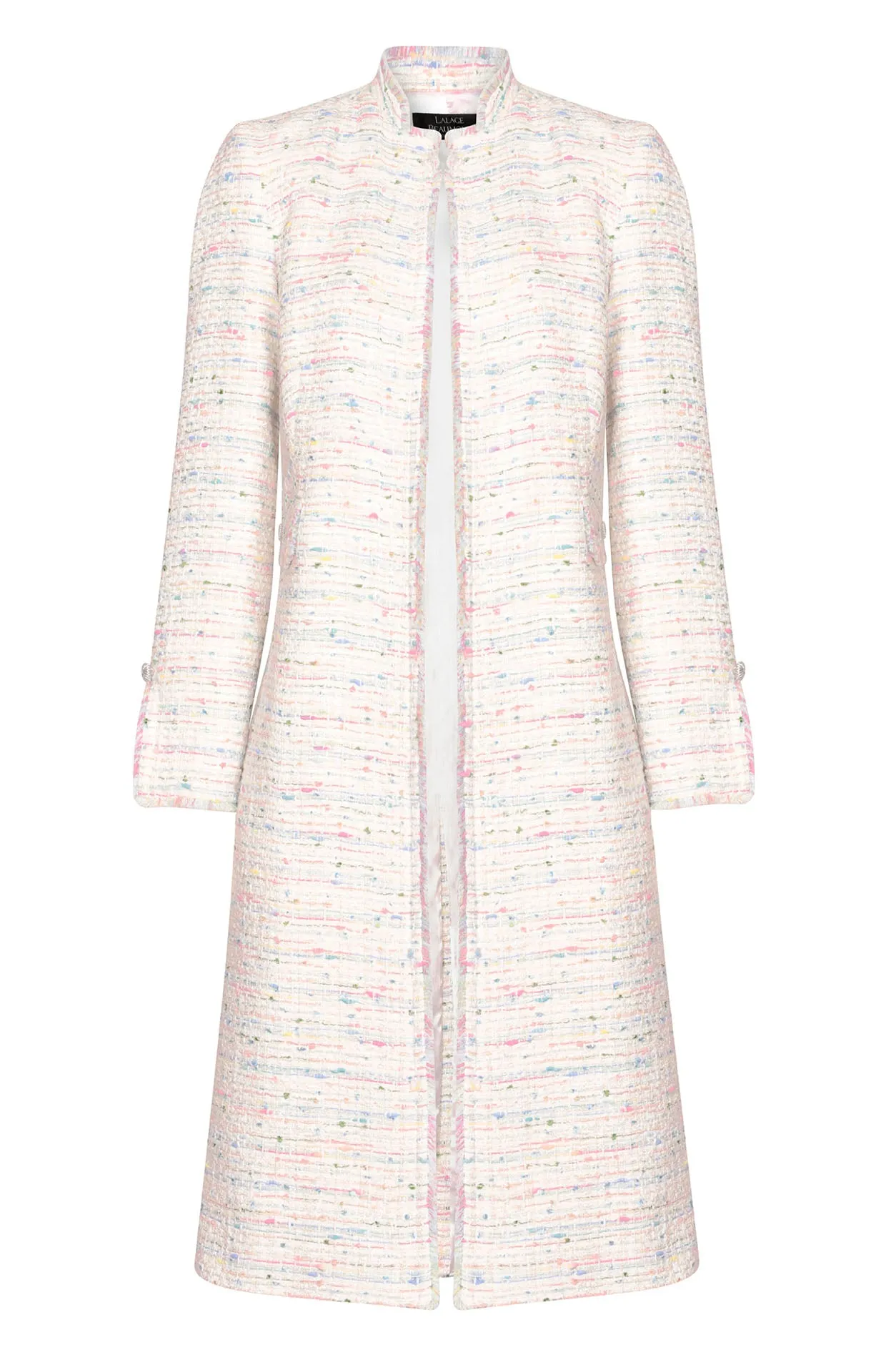 Pastel Tweed Dress Coat with Fringed Edges - Claire