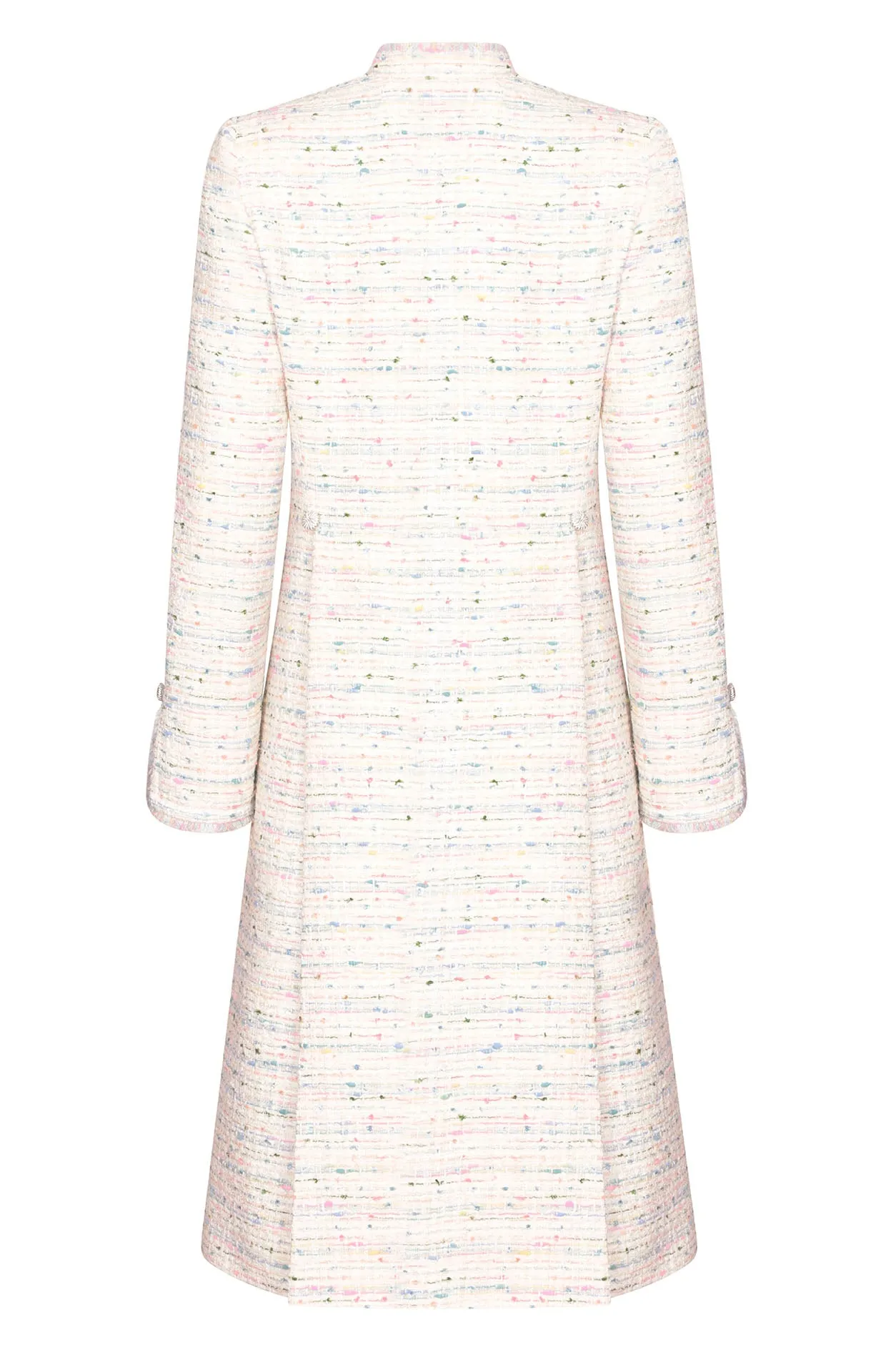 Pastel Tweed Dress Coat with Fringed Edges - Claire