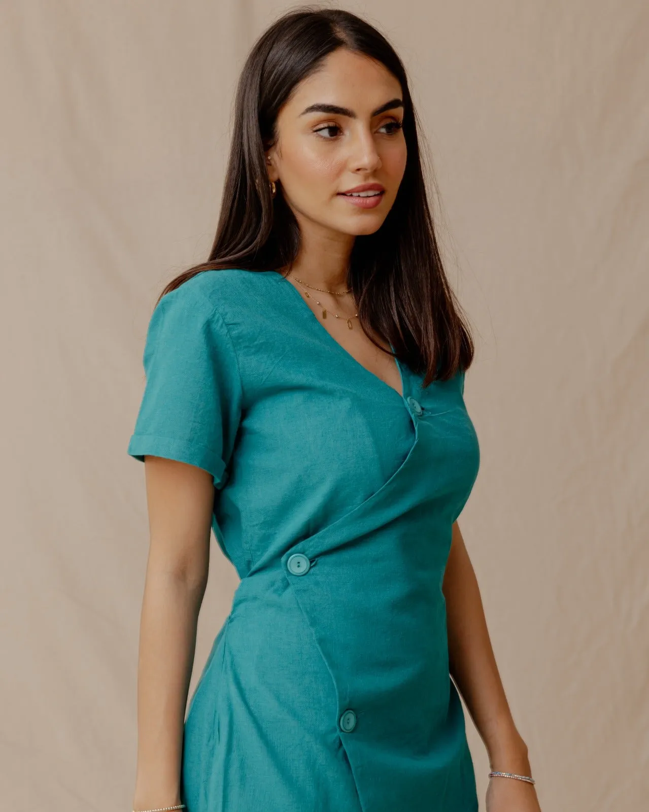 Resort Linen Dress Turquoise