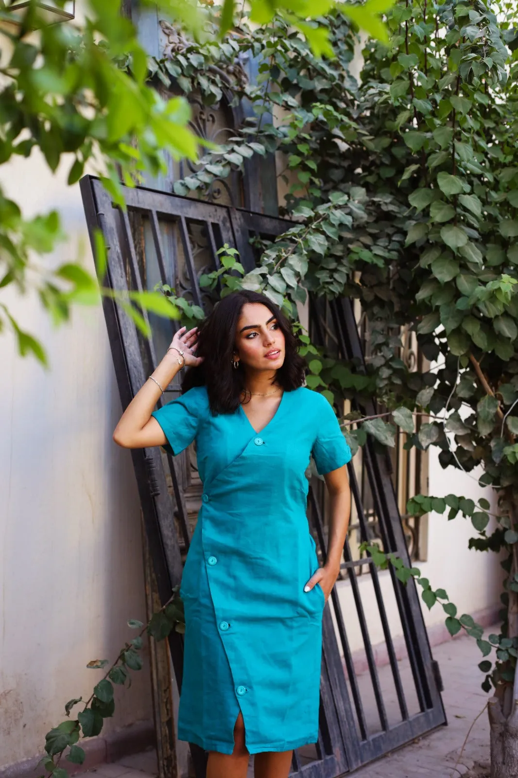 Resort Linen Dress Turquoise