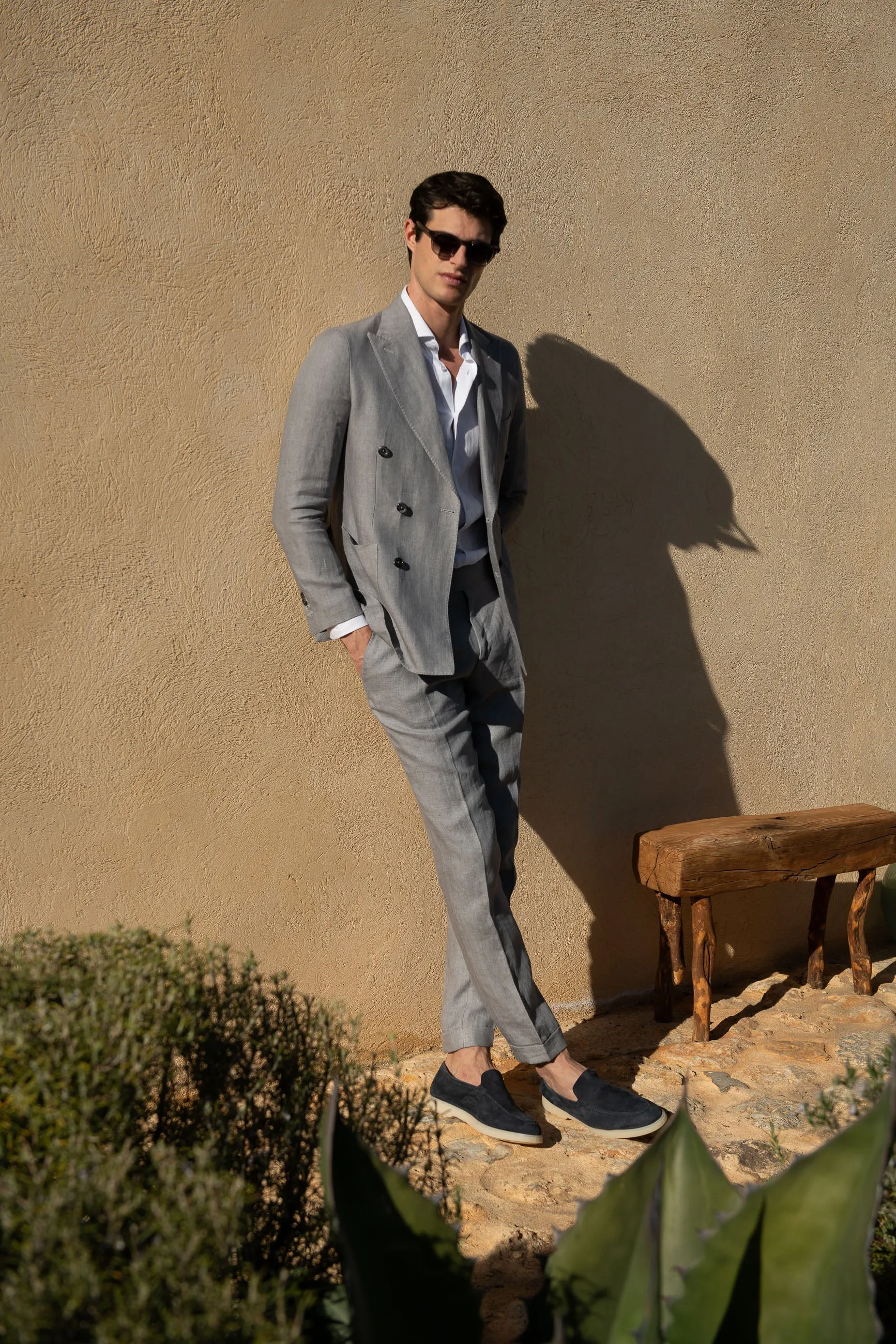 Sky grey herringbone linen trousers "Soragna Capsule Collection" - Made in Italy