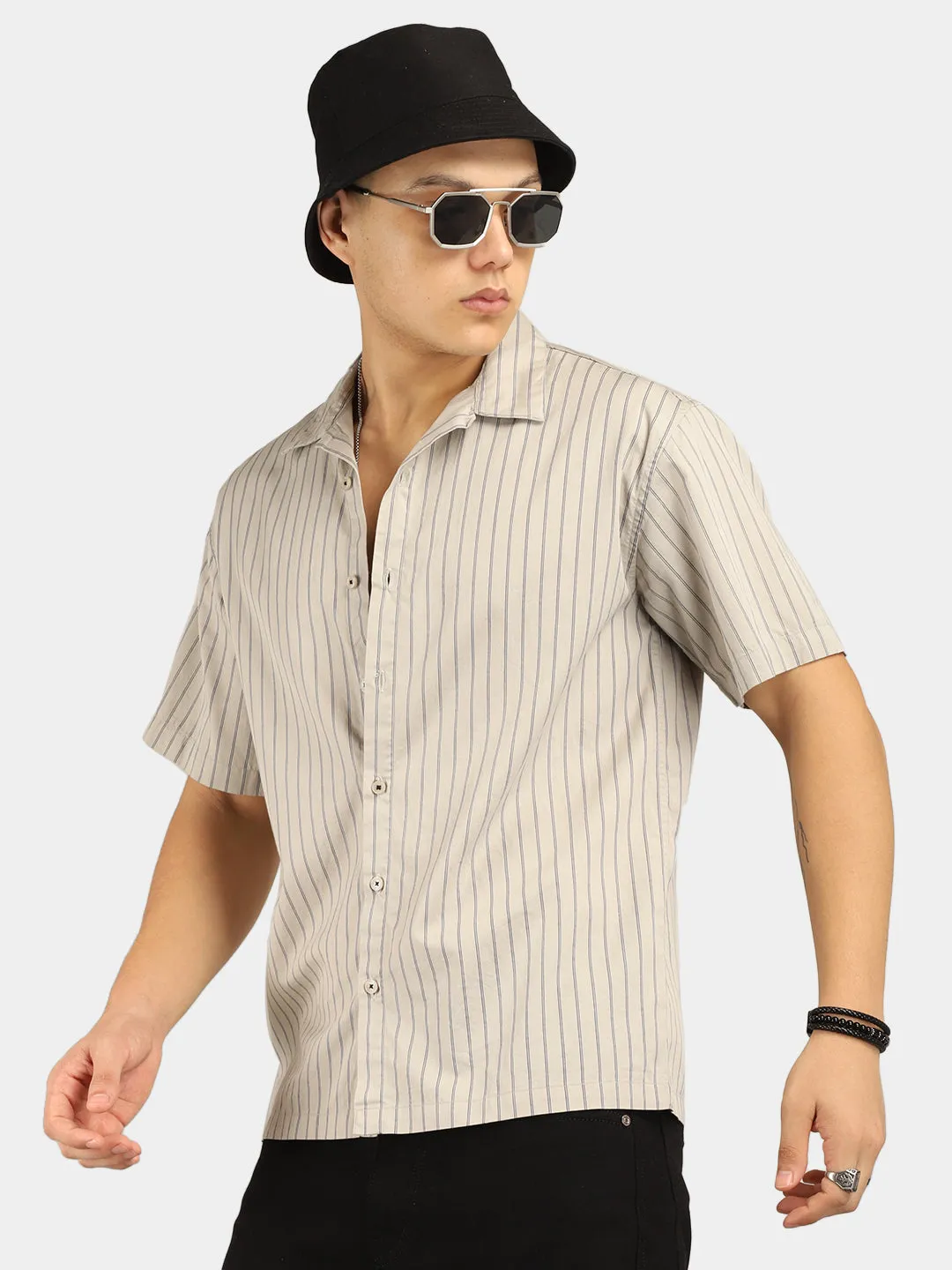 Stripe Vibe Grey Half Sleeve Shirt