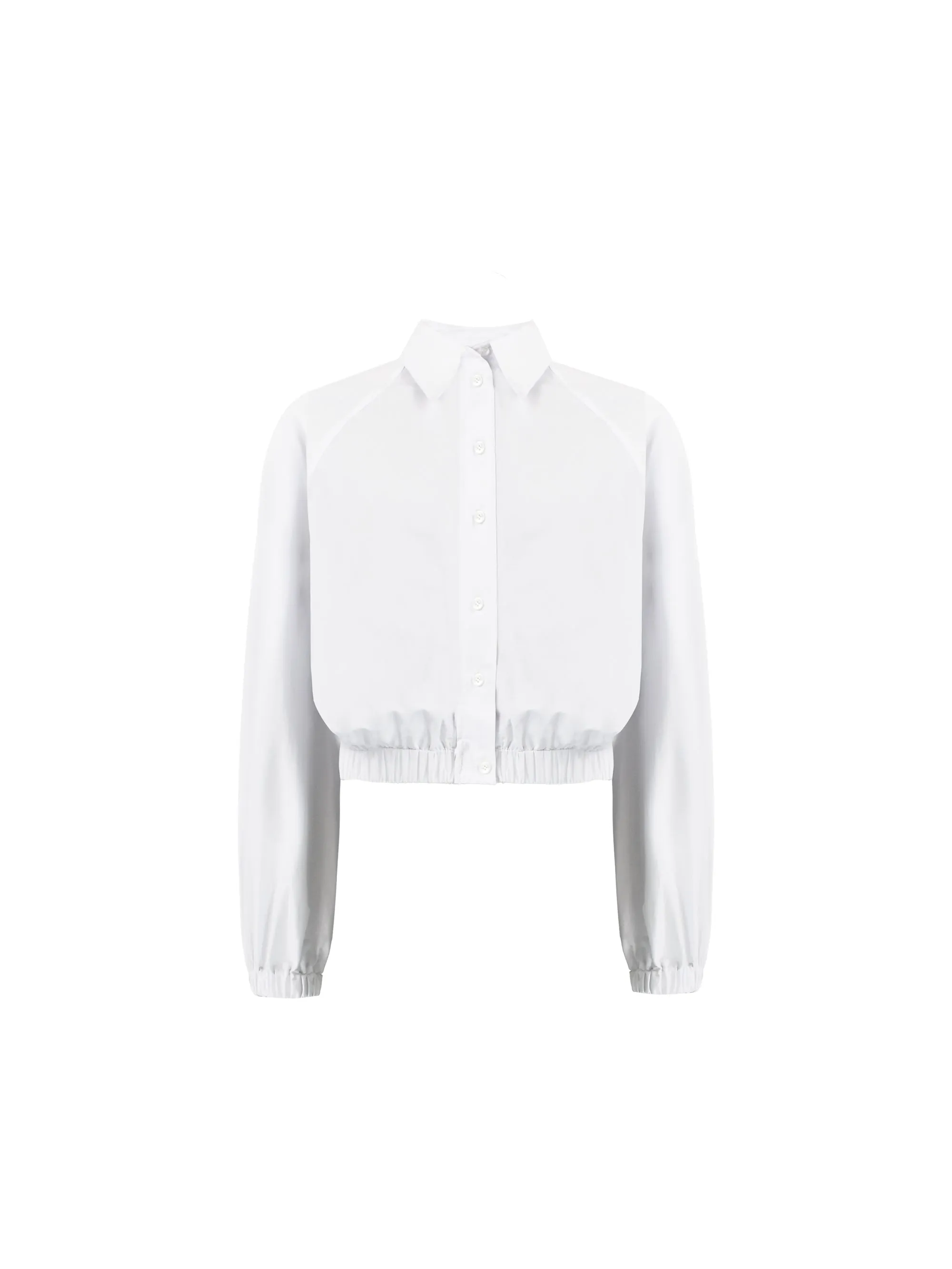 White Cotton Elastic Hem Cropped Shirt